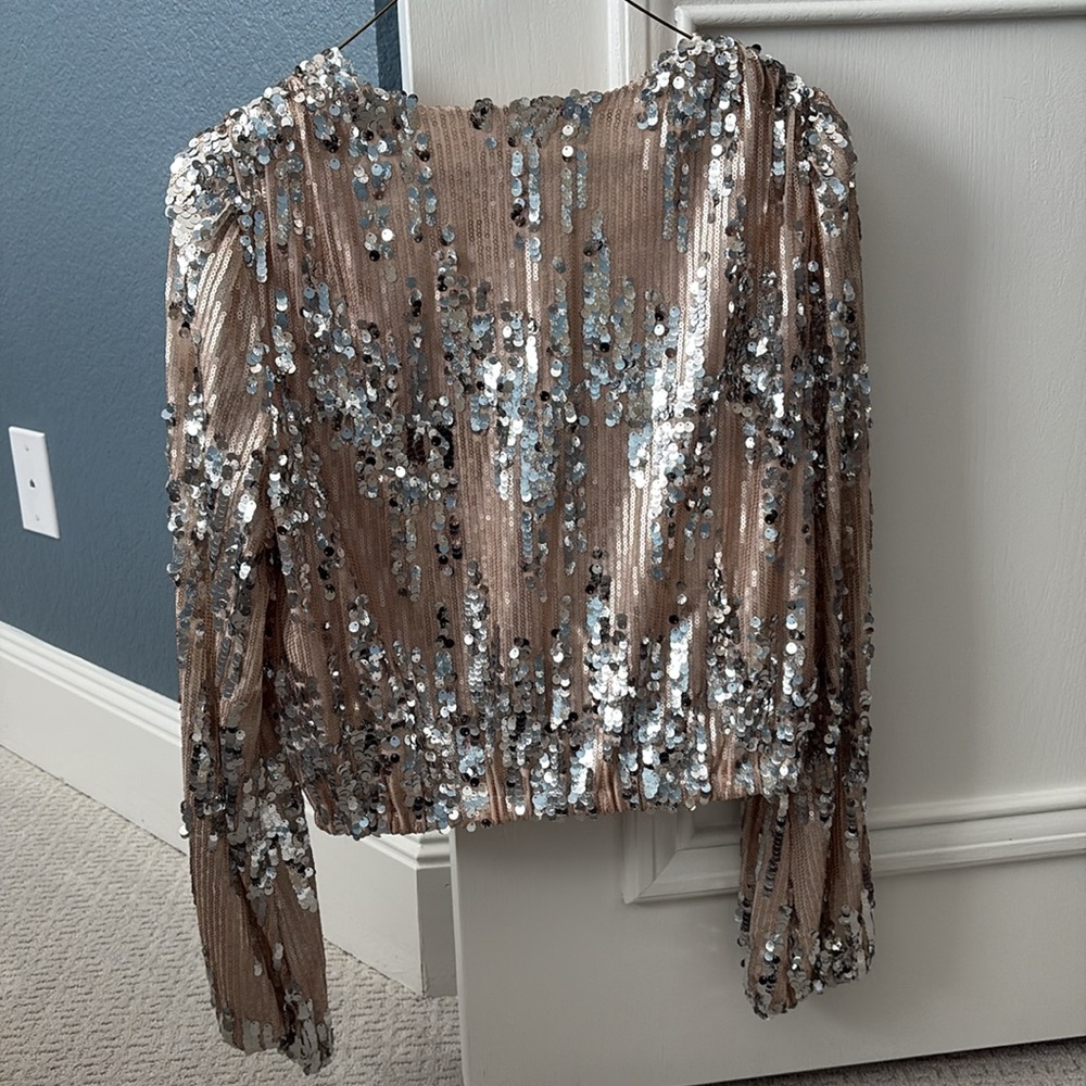 ASTR The Label Primadonna Silver & Tan Sequin Top - Small, 4 - 6 - Picture 11 of 14